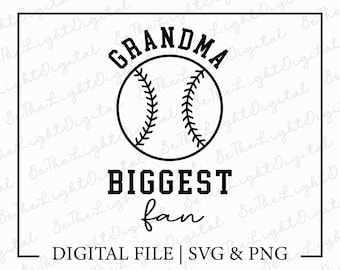 Grandma Biggest Fan Svg, Baseball Svg, Digital Download, Baseball Grandma Svg, Sports Svg, Softball Family Svg, Game Day Svg, Svg Cut File
