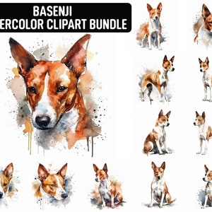 Aquarell Basenji Clipart, 12 hochwertige JPGs, Hund Clipart, Kartenherstellung, digitales Papier Handwerk, digitaler Download für kommerzielle Nutzung