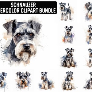 Watercolor Schnauzer Clipart, 12 High Quality JPGs, Dog Clipart, Card Making, Digital Paper Craft, Digital Download for Commercial use
