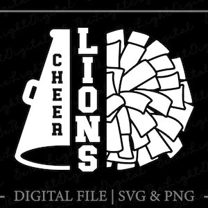 Cheer Lions Svg, Pom Pom Svg, Printables, Cheerleader Svg, Team Name Svg, Megaphone Svg, Digital Downloads, Cheerleading Svg, Svg Cut File