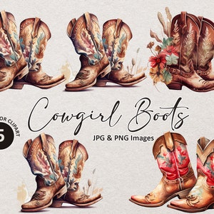 Cowgirl Boots Png, Boots Clipart, Bundle Png, Western Png, Digital Download, Flower Boots Png, Watercolor Png, Printable, Illustration Png
