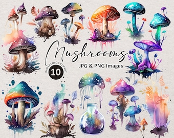 Watercolor Mushrooms Png, Mushroom Png, Bundle Png, Pshycedelic Png, Ai Art Png, Printable, Digital Download, Mushroom Art, Illustration Png