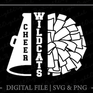 Cheer Wildcats Svg, Pom Pom Svg, Printables, Cheerleader Svg, Team Name Svg, Megaphone Svg, Digital Download, Cheerleading Svg, Svg Cut File
