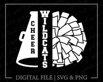 Cheer Wildcats Svg, Pom Pom Svg, Printables, Cheerleader Svg, Team Name Svg, Megaphone Svg, Digital Download, Cheerleading Svg, Svg Cut File