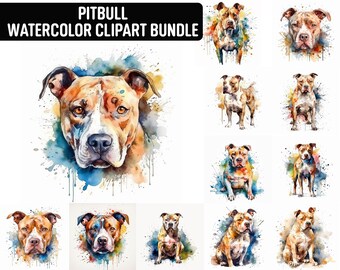 Watercolor Pitbull Clipart, 12 High Quality JPGs, Dog Clipart, Card Making, Digital Paper Craft, Digital Download for Commercial use