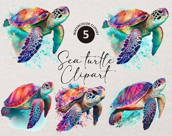 Sea Turtle Clipart, Png Bundle, Colorful Turtle, Digital Download, Sea Lover Png, Watercolor Png, Turtle Png, Printable, Illustration Png