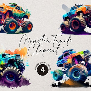 Monster Truck Clipart, Trucks Bundle, Vehicle Png, Digital Download, Monster Png, Watercolor Png, Truck Png, Printable, Illustration Png