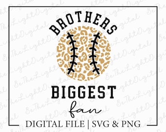 Brother Biggest Fan Svg, Leopard Svg, Digital Download, Softball Brother Svg, Softball Svg, Baseball Family Svg, Game Day Svg, Svg Cut File