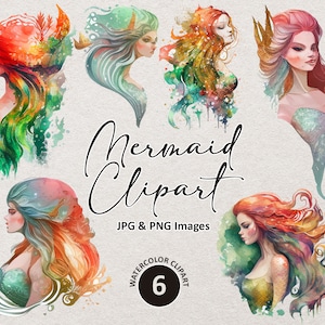 Mermaid Clipart, Bundle Png, Sea Clipart, Digital Download, Magical Mermaid Png, Watercolor Png, Mermaid Art, Printable, Illustration Png