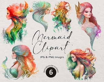 Mermaid Clipart, Bundle Png, Sea Clipart, Digital Download, Magical Mermaid Png, Watercolor Png, Mermaid Art, Printable, Illustration Png