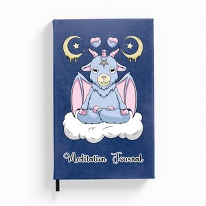 Meditation Journal - 112 Page Lined Vegan Journal - Wiccan Goat - Cute Leatherette Notebook - Witch Faux Leather Journal - Kawaii Bat Goat