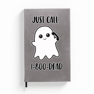 Cute Ghost - 112 Page Lined Vegan Journal - Chibi Goth - Cute Leatherette Notebook - Faux Leather Spooky Journal -Creepy Kawaii Phone Ghoul