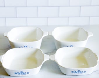 Vintage Corning Ware Blue Cornflower Petite Pan Set mit 4 Auflaufformen