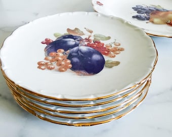 Piatti e vassoio vintage Schumann Arzberg Bavaria Harvest Fruit con bordo dorato (6 pezzi)