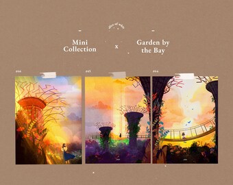 Garden By The Bay, Set of 3 prints, flower, small prints, illustrations, evening, singapore, A6 , birthday, gift