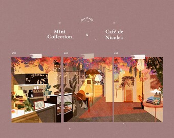 Floral Cafe, Set of 3 prints, flower, small prints, illustrations, Cafe de nicole,  evening, singapore, A6 , birthday, gift