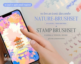 Combo Digital Nature Brush Set + Stamped Brush Fingers Painting on Mobile Phones Art Brush  Clouds Brush, Tree Brush No iPad / Apple Pencil