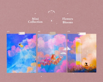 Flower Illustration, Set of 3 prints, floral prints, small prints, illustrations, flowers, Korean art, A6 , birthday, gift