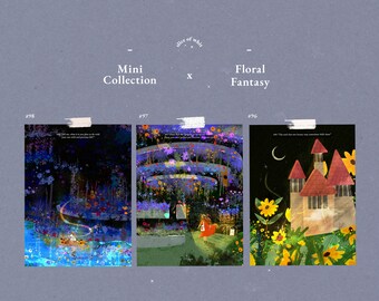 Floral Fantasy, Set of 3 prints, flower, small prints, illustrations, evening, singapore, A6 , birthday, gift