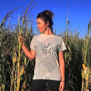 Starling murmerations, Arctic Terns and Ravens hand screen printed cotton bird t-shirts