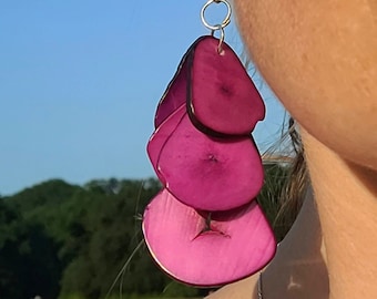 Handcrafted and hand dyed Tagua natural nut earrings from Ecuador