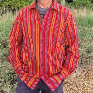 Hand woven ethnic funky colourful long sleeve mens cotton shirt