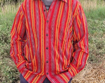 Hand woven ethnic funky colourful long sleeve mens cotton shirt