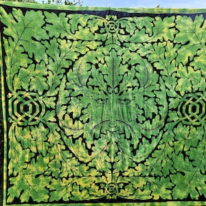 Grüner Mann / Baum des Lebens / Keltisch / Doppelüberwurf / Kingsize-Tagesdecke Cover Tapisserie Wandbehang