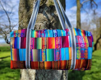 Bright Patchwork Handwoven South American Travel Bag for gym, yoga, festivals, weekends away, airline hold and hand luggage in two sizes