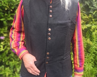 Nehru style Waistcoat, all cotton, Charcoal Black, Brown, Herringbone
