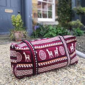 Große handgewebte südamerikanische Reisetasche für Yoga, Fitness, Festivals, Übernachtung, Airline-Halte, Wochenende, Urlaub.