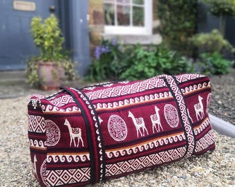Large Handwoven South American travel bag for yoga, gym, festivals, overnight, airline hold, weekends, holidays.