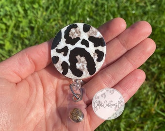 Champagne Cheetah Print Badge Reel, Leopard Print Badge Reel, Retractable Badge Reel, Nurse Gift, Badge Holder, ID Holder