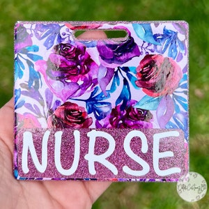 Purple Floral Badge Buddy, Glittered Badge Buddy, Vertical Badge Buddy, Horizontal Badge Buddy, Id Holder, Nurse Gift, Spring Badge Buddy