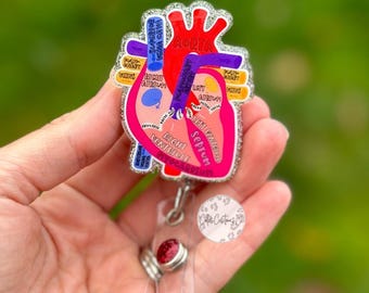Atomically Labeled Heart Badge Reel, Cardiology Badge Reel, Cardiologist Nurse Badge Reel, Gift for Cardiologist Nurse, Anatomy ID Holder