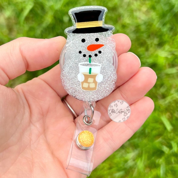 Snowman Badge Reel, Iced Coffee Badge Reel Winter Badge Reel, Seasonal Badge Reel, Nurse Gift, ID Holder, Stocking Stuffer