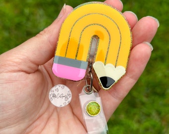 Pencil Badge Reel, Rainbow Pencil Badge Reel, Teacher Badge Reel, Teacher Appreciation Gift, Teacher Gift, Gift for Teacher, ID Holder
