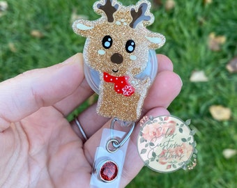 Magnet Gifts for Teachers,Gifts for Nurses Christmas Felt Planner Clip Felt Badge Holder REINDEER Retractable Badge Reel Lanyard 1505