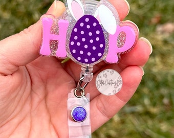 Easter Badge Reel, Hop Badge Reel, Bunny Badge Reel, Easter Bunny Badge Reel, Nurse Gift, ID Holder, Teacher Gift