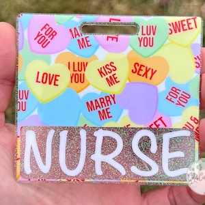 Candy Hearts Badge Buddy, Valentines Day Badge Buddy, Vertical Badge Buddy, Horizontal Badge Buddy, Id Holder, Nurse Gift