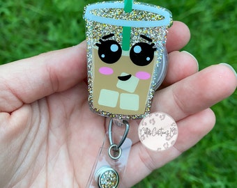 Iced Coffee Badge Reel, Coffee Badge Reel, Nurses Run on Coffee, Nurse Gift, Glittered Badge Reel, ID Holder, Badge Holder, Teacher Gift