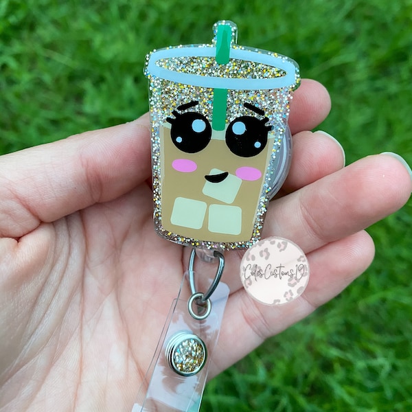 Iced Coffee Badge Reel, Coffee Badge Reel, Nurses Run on Coffee, Nurse Gift, Glittered Badge Reel, ID Holder, Badge Holder, Teacher Gift
