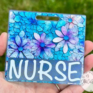 Mosaic Blue Floral Badge Buddy, Summer Badge Buddy, Vertical Badge Buddy, Horizontal Badge Buddy, Id Holder, Nurse Gift, Spring Badge Buddy