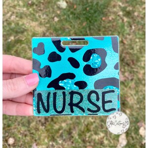 Blue Cheetah Badge Buddy, Leopard Badge Buddy, Glittered Badge Buddy, Horizontal Badge Buddy, Vertical Badge Buddy, Nurse Gift, ID Holder