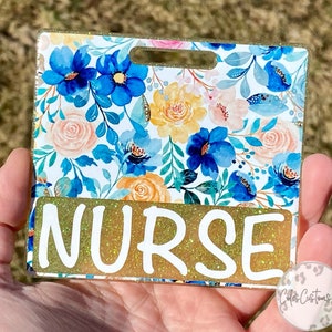 Floral Badge Buddy, Glittered Badge Buddy, Vertical Badge Buddy, Horizontal Badge Buddy, Id Holder, Nurse Gift, Spring Badge Buddy