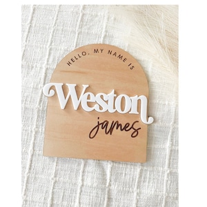 Hello My Name Is, Baby Name Sign, Wood Name Round, Newborn Photo, Personalized Baby Announcement, Baby Shower Gift, Birth Announcement