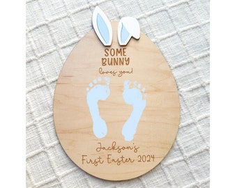 First Easter Foot Print, Easter DIY, Some Bunny Loves You, Easter Craft, Easter Basket Stuffer, Kids Easter, Baby Milestones, Babys First
