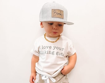 Leather Patch Hat, Personalized, Flat Bill, Custom Infant Toddler Kids Youth Snapback Hat, Child Cap