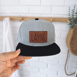 Two Tone Leather Patch Hat, Personalized, Flat Bill, Custom Infant Toddler Kids Youth Snapback Hat, Child Cap