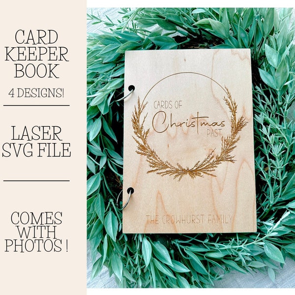 Christmas Card Book Laser File, Christmas SVG File, Glowforge File, Card Keeper, Card Binder, Cards of Christmas Past, Card Storage